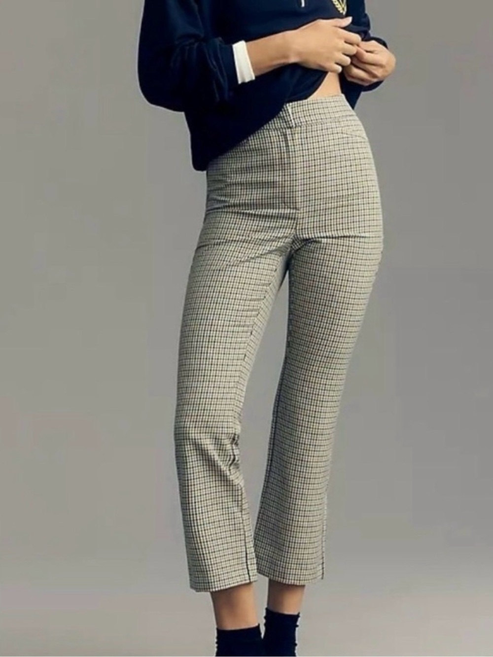 Maeve Anthropologie Gingham Plaid Flare Cropped Pants, 6 🤎